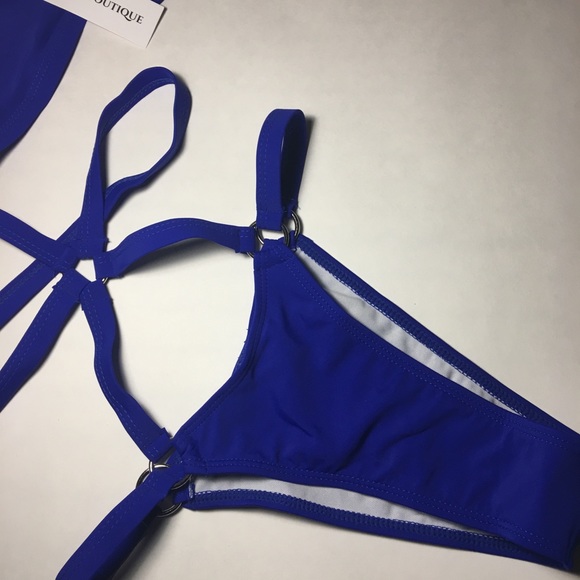 Sexy blue strappy padded swimsuit bikini - Picture 4 of 4